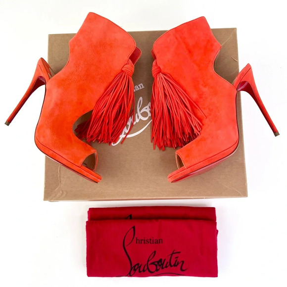 Christian Louboutin Shoes - CHRISTIAN LOUBOUTIN || Fringe Peep Tassel Heels Otoka 120 Coral Suede US 7.5